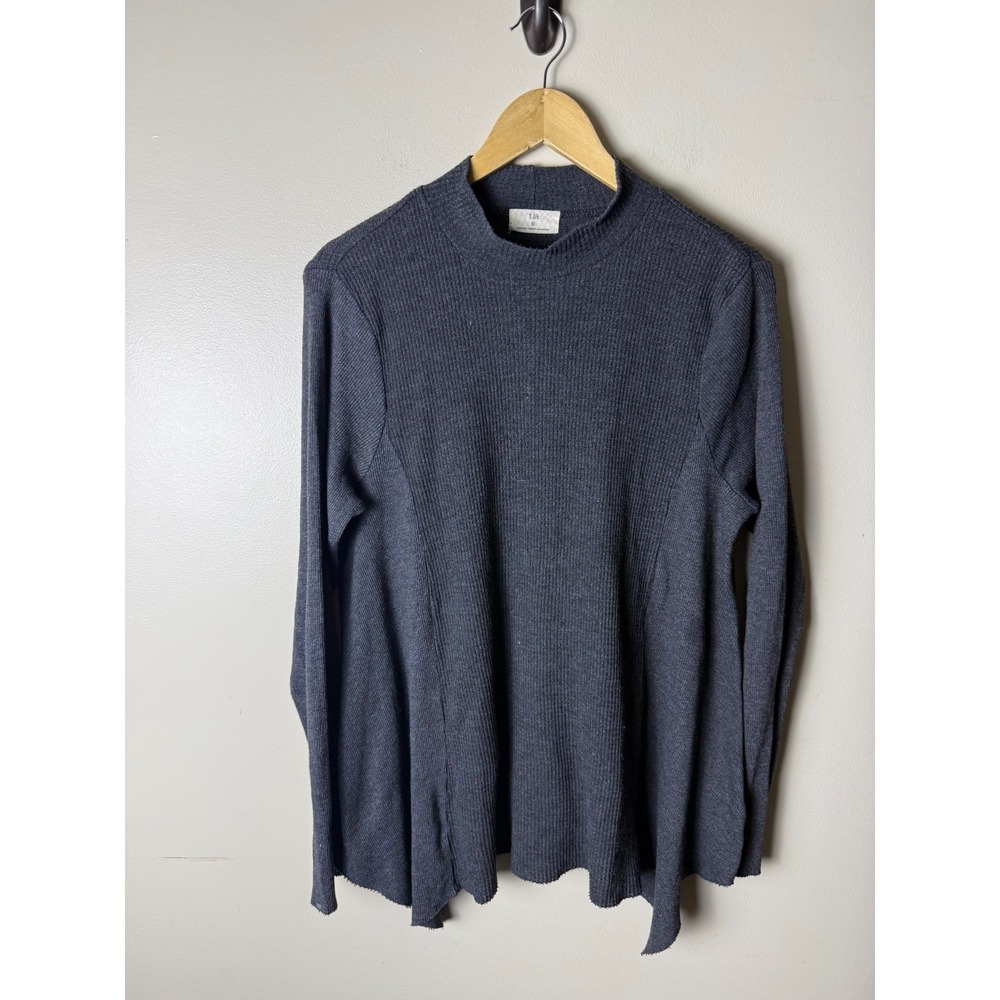 T.La Anthropologie Charcoal Gray Waffle Knit Mock Neck Pullover Top Womens S